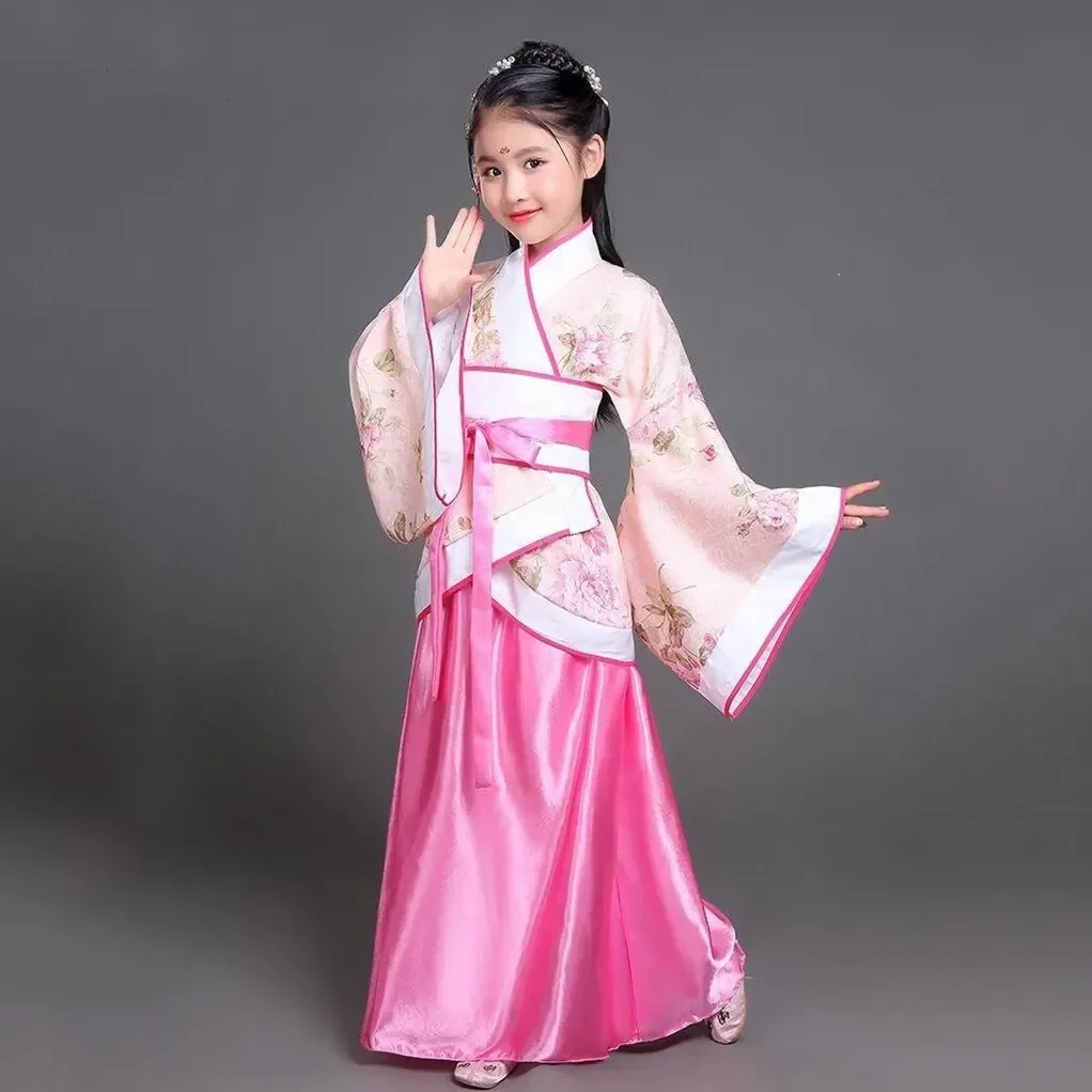 Hanfu Children 2024 Chinese Costume new Kids Flower Girl Dresses Traditonal Stage Wear Women Dance 2025 Costume Adult Fairy Dress