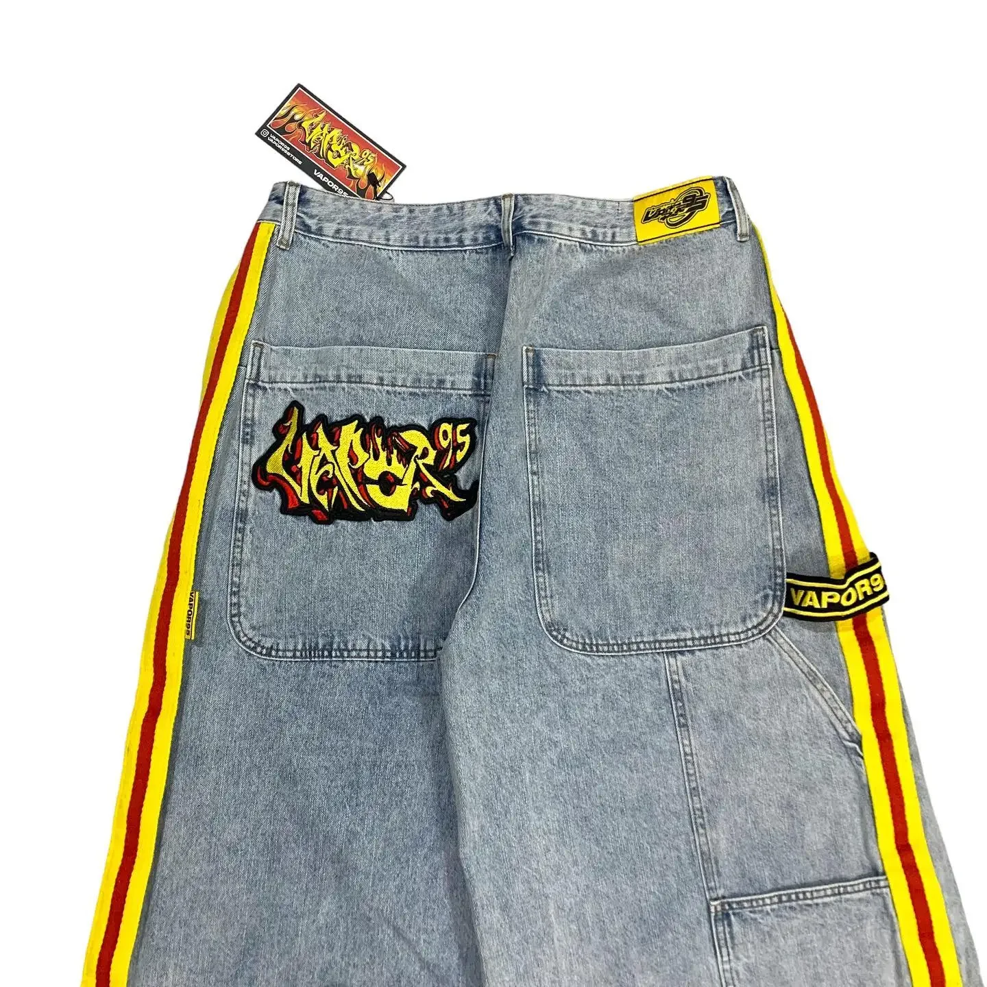 Vapor 95 Jeans Y2K Hip Hop Letter Pattern Retro Blue Oversized Baggy Jeans Denim Pants Women Harajuku High Waisted Wide Trousers