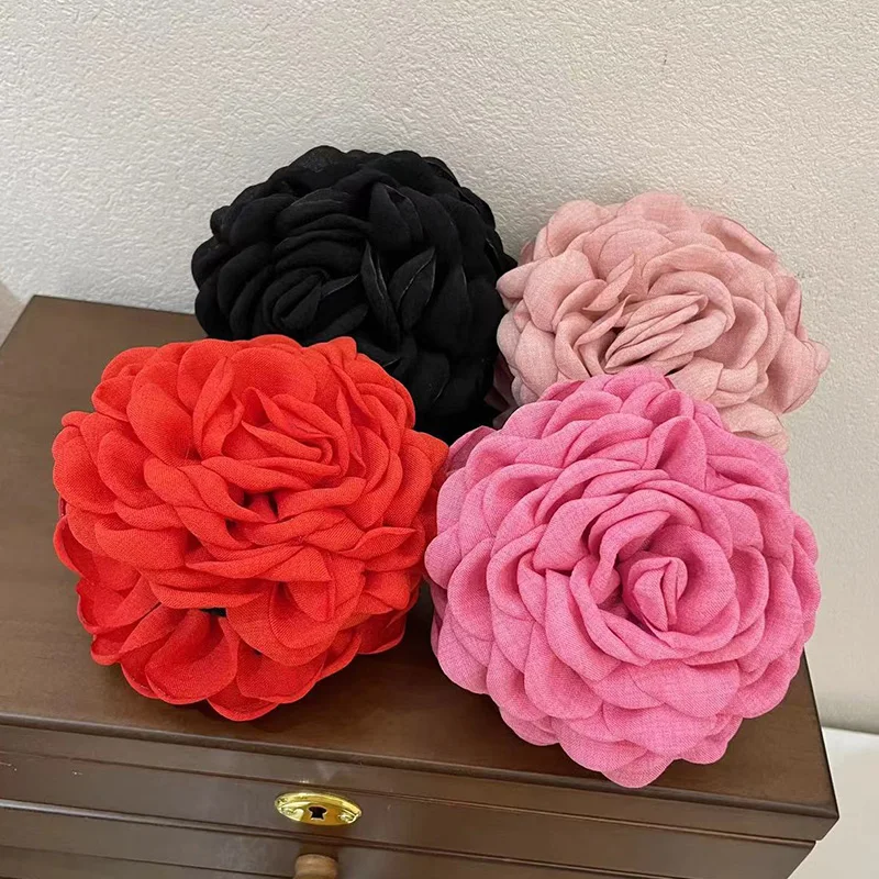 New Rose Hair Claws Hairpin Elegant Sweet Korean Lady Fabric Rose new Flower Hair for 2025 Women Headwear Bow Girls Ponytail Holder Hair