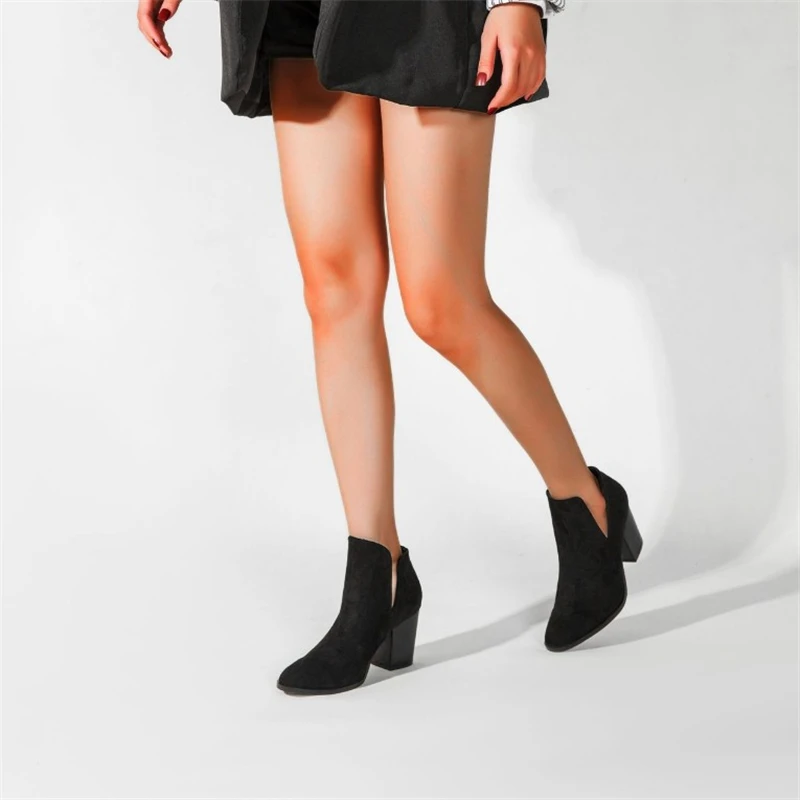 JIANBUDAN High heel Short boots New Women's Fall Round Heels Ankle boots Suede comfortable fashionable Chelsea boots 36-43 size