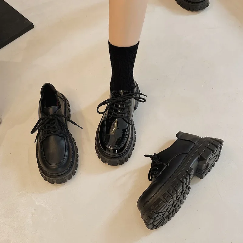 42 platform Women Loafers Classic Platform Chunky Heel Ladies Pumps Female Mary Jane Derby new Lolita Sweet Round 2025 Toe College Shoes