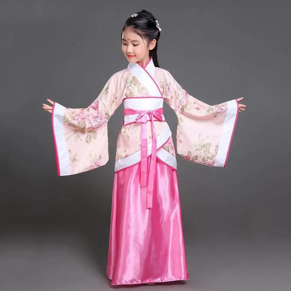 Hanfu Children 2024 Chinese Costume new Kids Flower Girl Dresses Traditonal Stage Wear Women Dance 2025 Costume Adult Fairy Dress