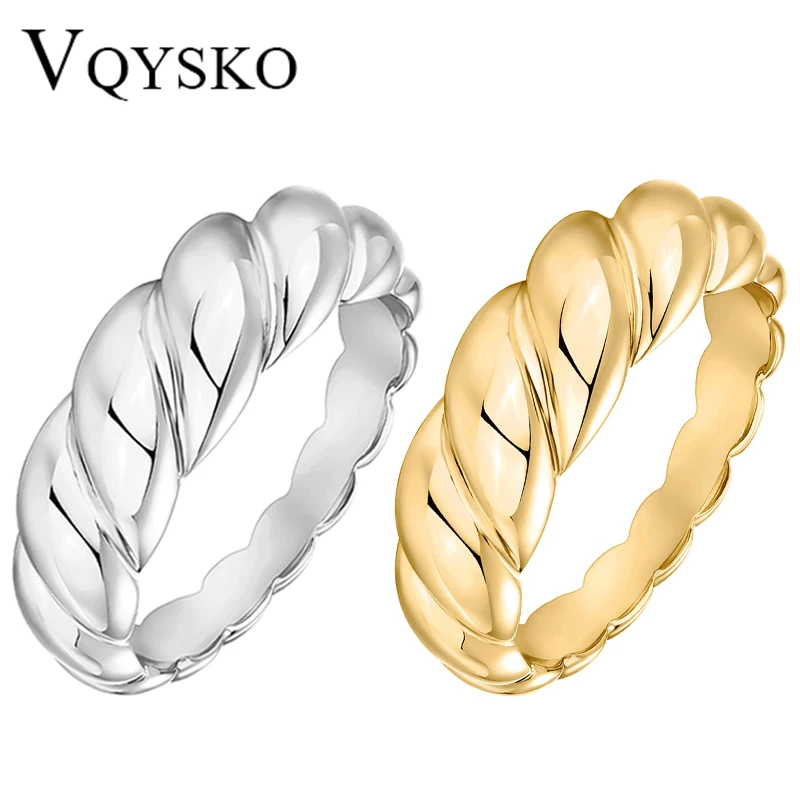 VQYSKO Croissant Braided Twisted Signet Chunky Dome Ring Stacking Star Band For Women and Men Statement Wedding Ring Minimalist