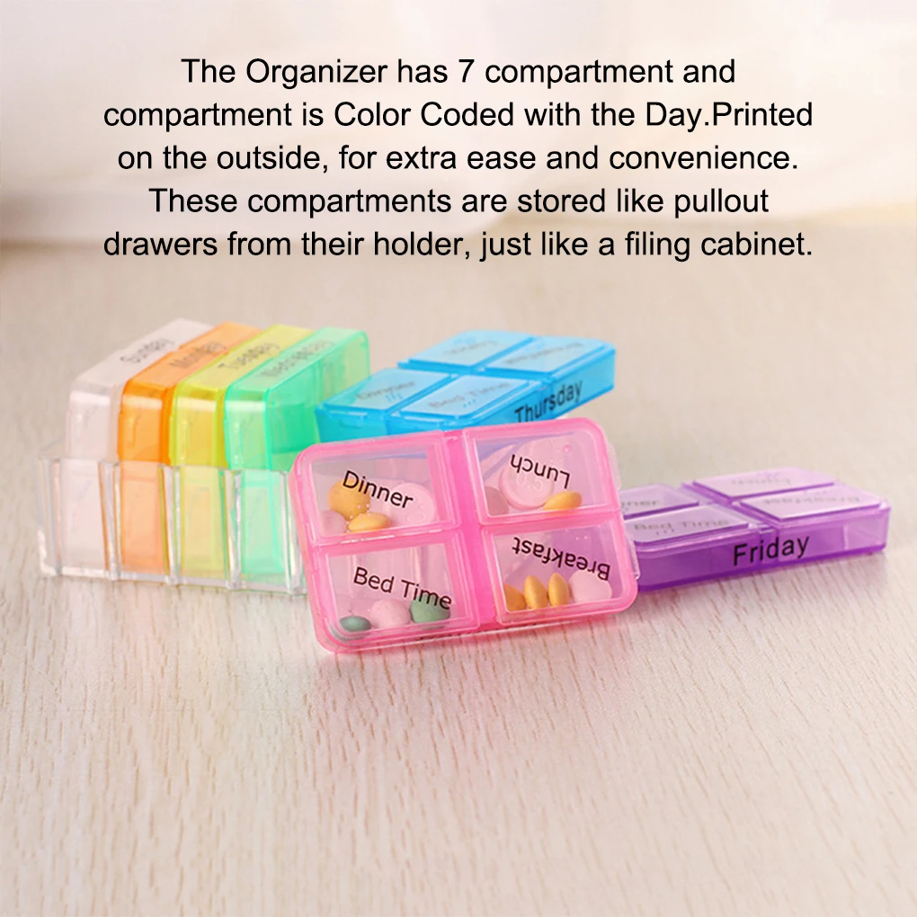 Weekly Pill 2025 Box new Travel Multi-color Tablet Case Medicine Dispenser with 28 Grids Storage Holders Holding Containers