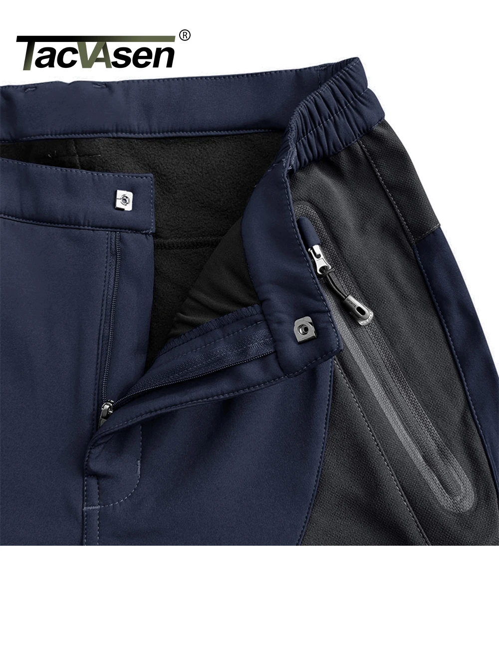 TACVASEN Winter Ski Pants Mens Hiking Warm Fleece Lined Pants Waterproof Windproof Zipper Pockets Pants Softshell Work Trousers