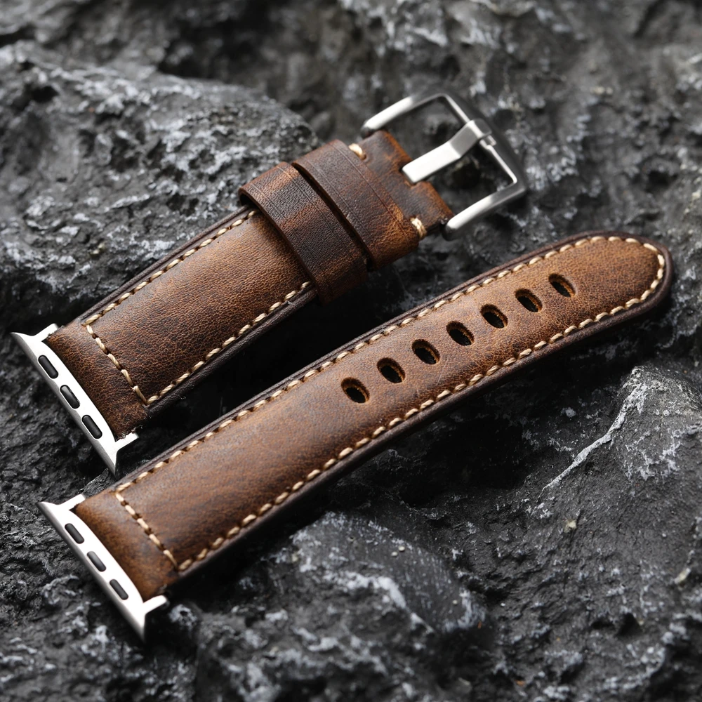 Correa de cuero italiano hecha a mano para Iwatch, Apple Watch AppleWatch9, ultra 49MM, 45MM, 44MM, pulsera para hombre