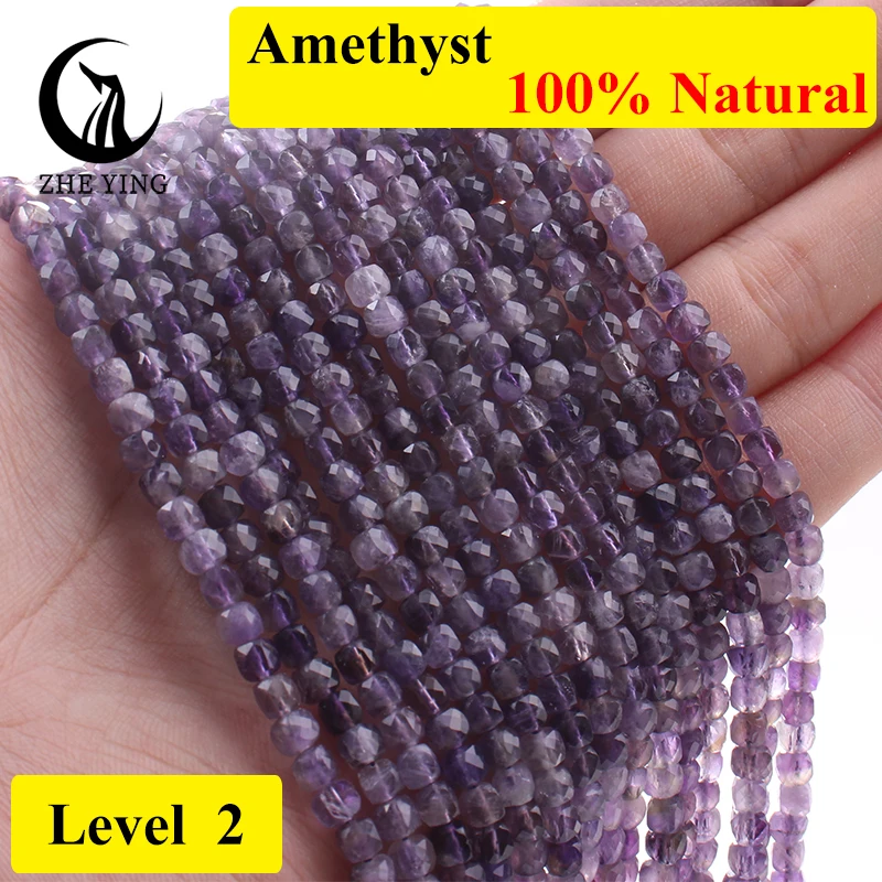 Zhe Ying 4mm Square Amazonite Stone Natural Faceted Lilac Epidote Beads for Jewelry Making Diy Jewelry Supply 85pcs/lot