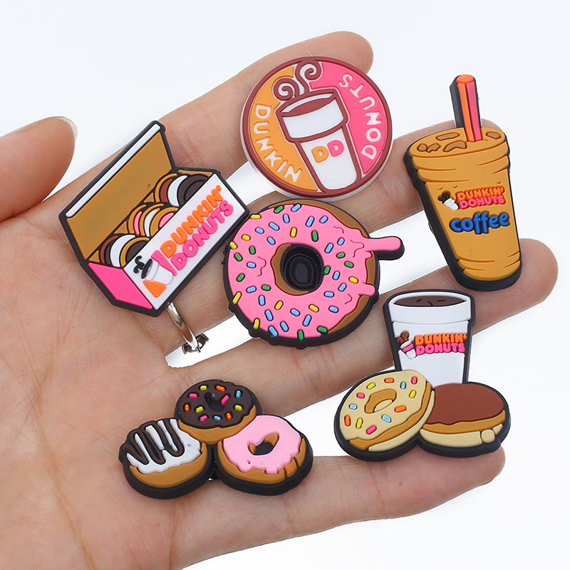 1pcs Dunkin Donuts Coffee Donut Shoe Charms Sandals Accessories Garden Shoe Buckle Decorations Kids Party Gift