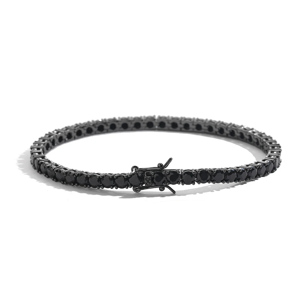 3MM 4MM 5MM Black CZ Stone Tennis Bracelets Men And Women Hip Hop Jewelry BB148