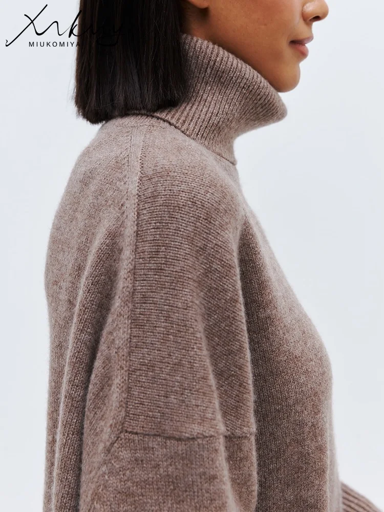 Winter Warm Thick Knit 2025 Sweater Women Turtleneck Pullovers Oversize White Tops Solid Thicken Loose Brown Sweaters For new Women 2023
