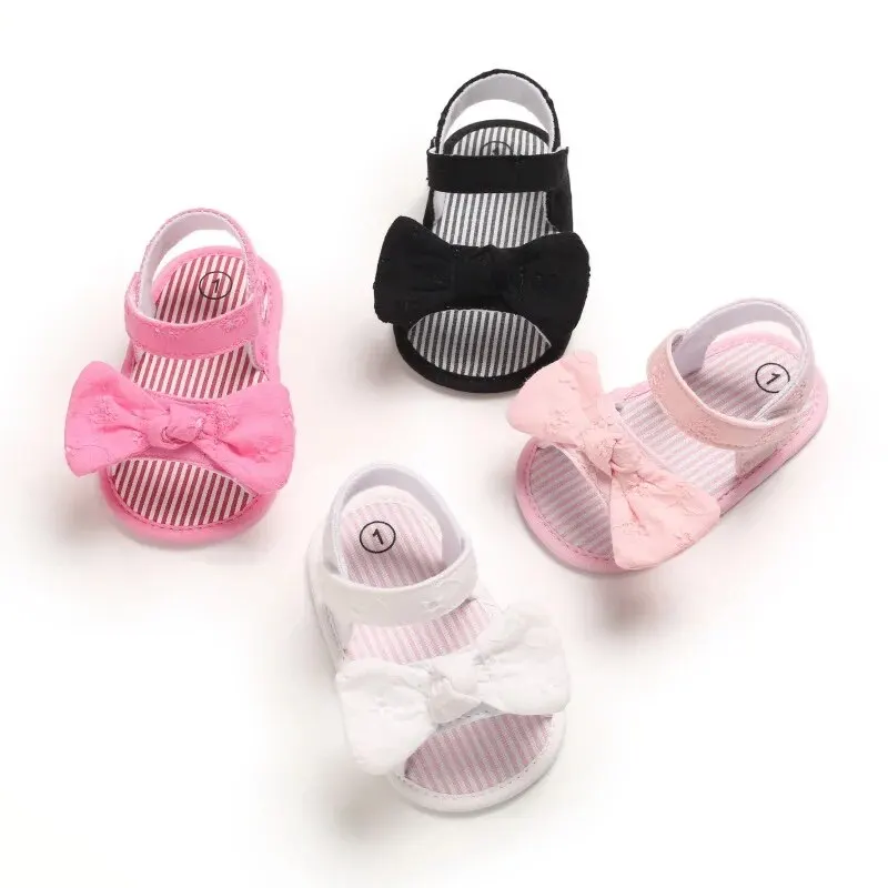 Meckior Summer Cute Bowknot Toddler Girl Shoes Canvas Newborn Garden Sandals Baby Anti-slip Soft Baby Girls Shoes 0-18M smile