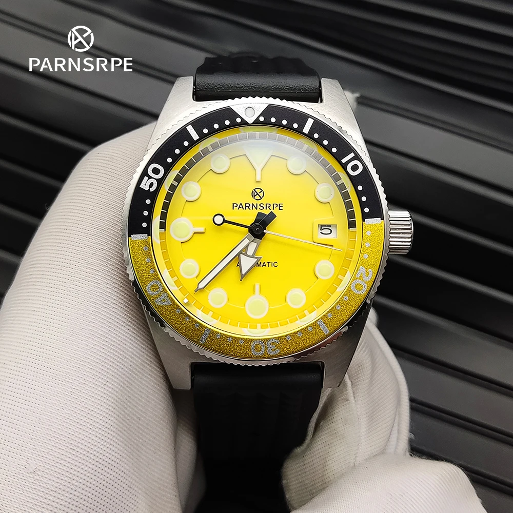 PARNSRPE Luxury Men's Watch 40mm Sapphire Glass Yellow Themed Automatic Mechanical Watch Japan NH35A with Luminous Aseptic Dial