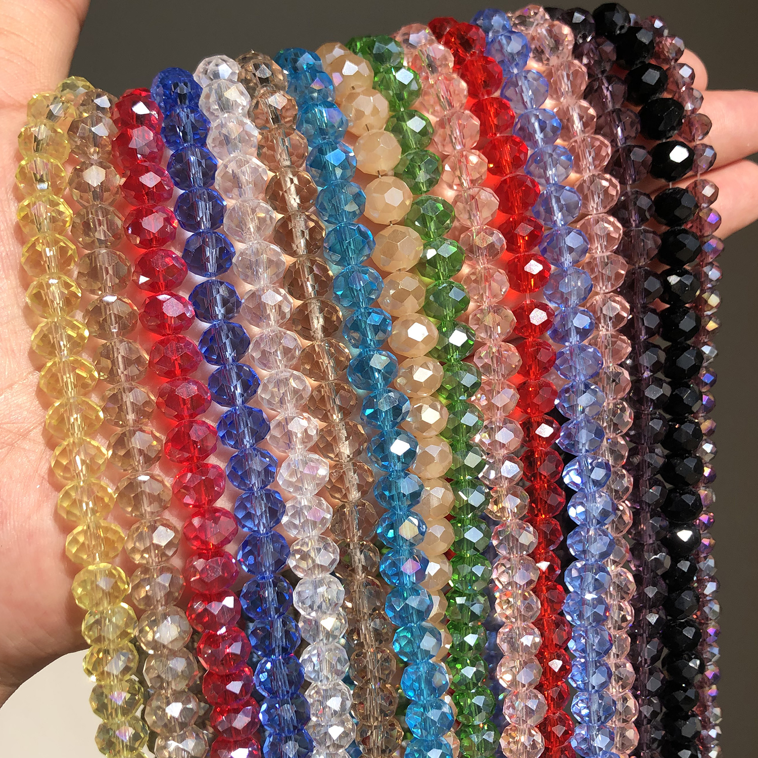 Faceted AB Clear Glass Crystal Rondelle Beads Loose Beads For Jewelry Making DIY Bracelets Necklace Strands 4/6/8/10/12/14mm