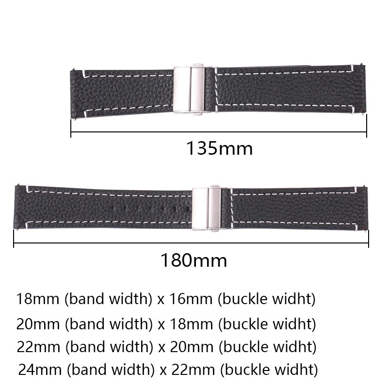 Genuine Leather Watch Band Strap Women Men 18mm 20mm 22mm 24mm Black Brown Blue Soft Cowhide Watchband With Deployment Clasp
