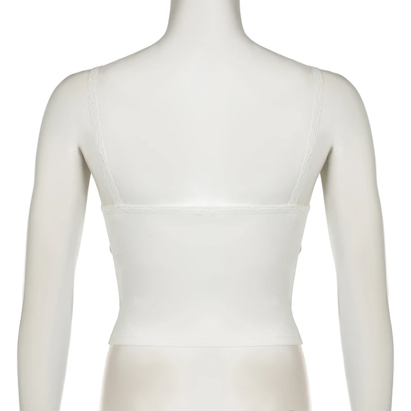 Darlingaga White Chic V Neck Sexy Cami Tops Skinny Mini Bow Lace Trim Y2K Aesthetic 2025 Summer new Crop Top Women 90s Aesthetic Outfits