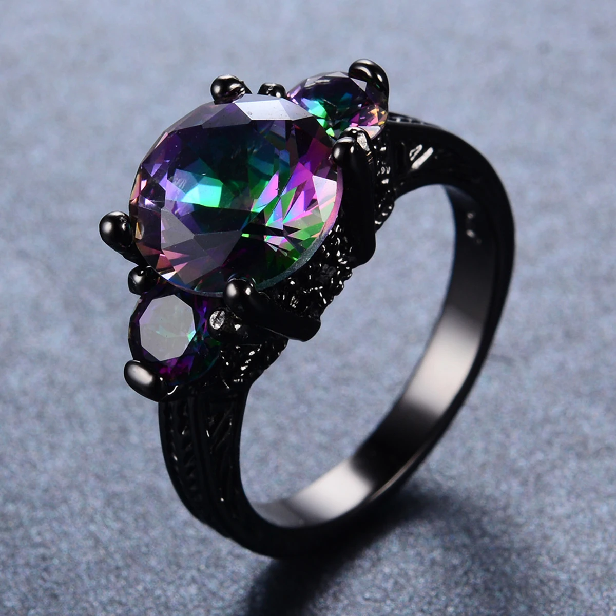 Mystic Rainbow Fire Zircon Round Wedding Bands Black Gold Color Vintage Female Promise Engagement Rings For Women Party Jewelry