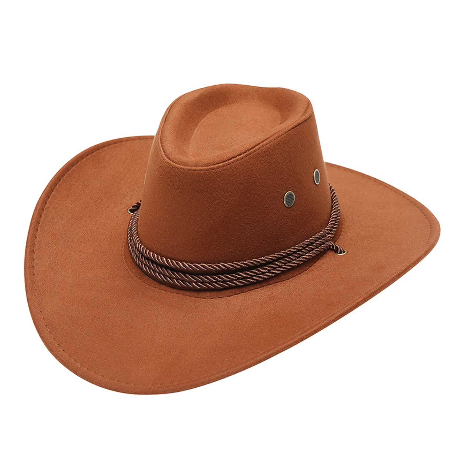 Summer Men Sun Women Hat Solid ddmysmile Color Cool Western Cowboy Hat Plain Solid Color Peaked Cap Large Western Rope Knight Cowboy Hat Smile