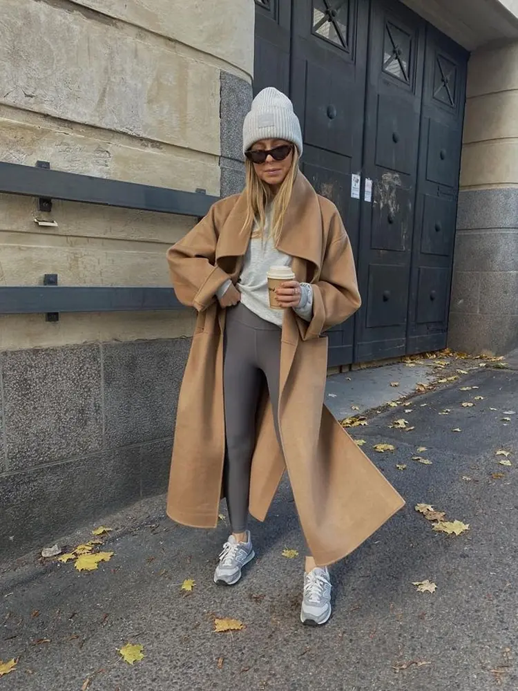 Split Wool Blends Long Overcoat Female's Solid Lapel Cardigan Maxi Coat 2023 Autumn Long Sleeve Ladies Street Chic Outerwear