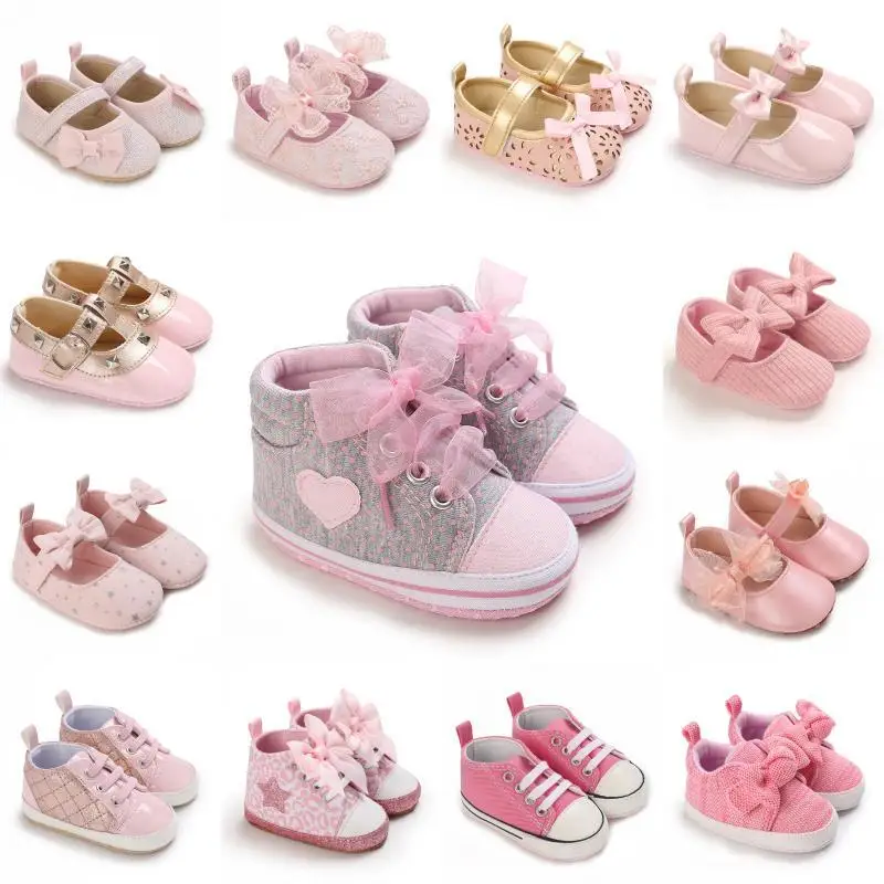 Classic Pink Baby Girls Shoes new Infant Bow Sports Shoes Shoes 2025 Toddlers Soft Sole Anti-slip First Walkers Baby Sneakers
