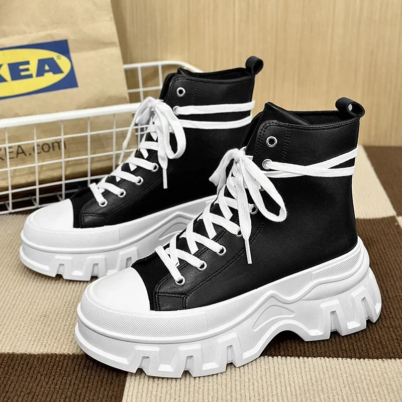 Fashionable British Style Motorcycle Boots High Top Lace Up new Leather Boots 2024 Autumn/winter New Unisex 2025 Boots Men Ankle Botas