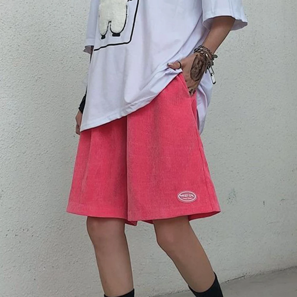 Summer New Corduroy Pink Shorts Men's Trend New Streetwear Loose Elastic Waist Short Trousers Casual Pants LGBT Men's Clothing