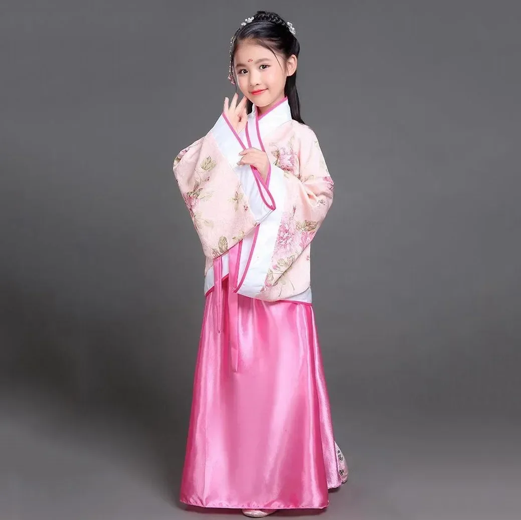 Hanfu Children 2024 Chinese Costume new Kids Flower Girl Dresses Traditonal Stage Wear Women Dance 2025 Costume Adult Fairy Dress