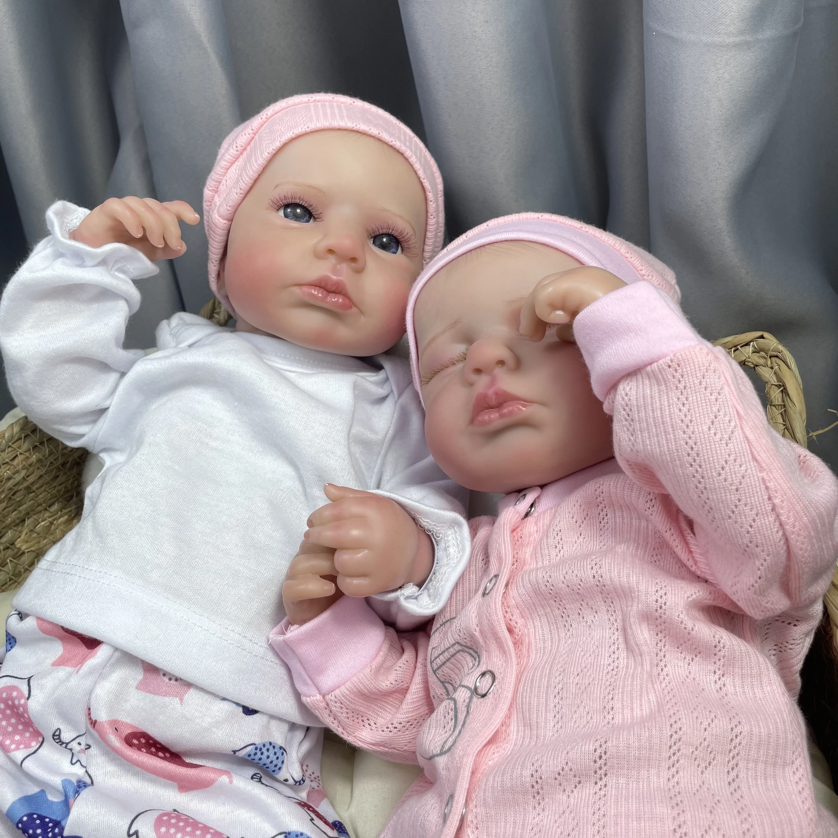 50CM Finished Reborn Baby Dolls LouLou Twins Girl Lifelike Silicone Vinyl Newborn 3D Skin DIY Toy Christmas Gift For Kids