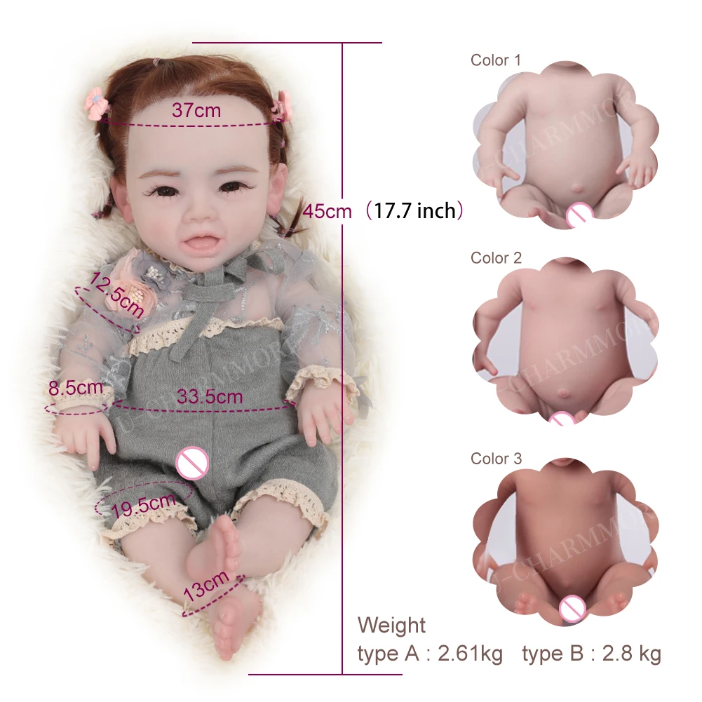 U-charmmore 17.7inch 5.7lbs 2025 Full Body Silicone Reborn Baby new Doll Realistic Girl Dolls Painted DIY Blank Baby Children Toys