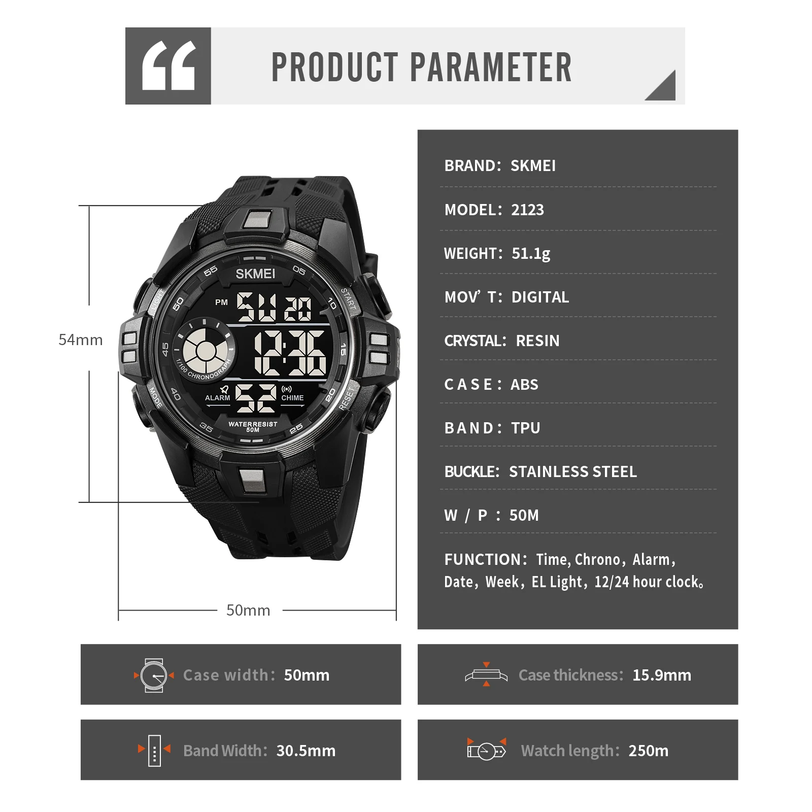SKMEI Japan Digital Movement Stopwatch Sports Watches Mens Casual Back Light Display 5Bar Waterproof Wristwatch Date Alarm Clock