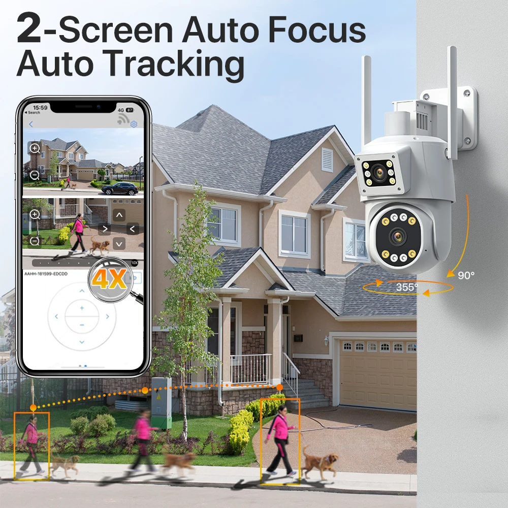 IP Camera With 4G Sim Card 4K 6MP HD Wifi PTZ Camera Outdoor 10X Zoom Dual Lens Video Surveillance Security Camera Camhi Pro