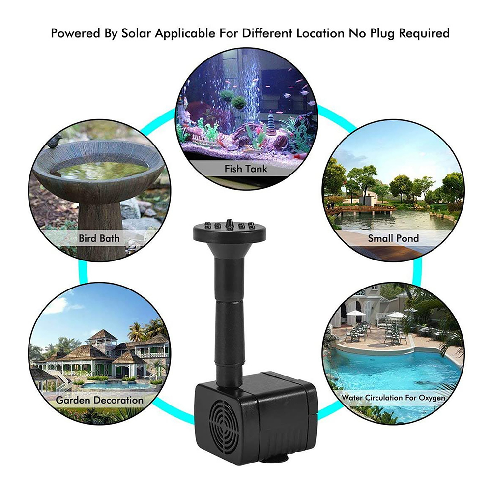 Solar Fountain Pump Replaceable with 6 Nozzles Pond Fountain Water Pump Easy Installation Portable for Pool Fountain Submersible