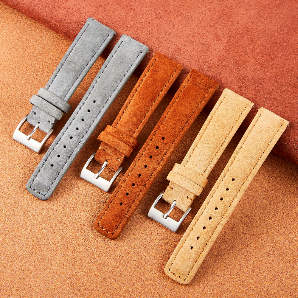 Suede Leather Watch Strap 18mm 19mm 20mm 22mm Band Vintage Handmade Watchband Grey Brown Replacement Belts For Watch Accessories