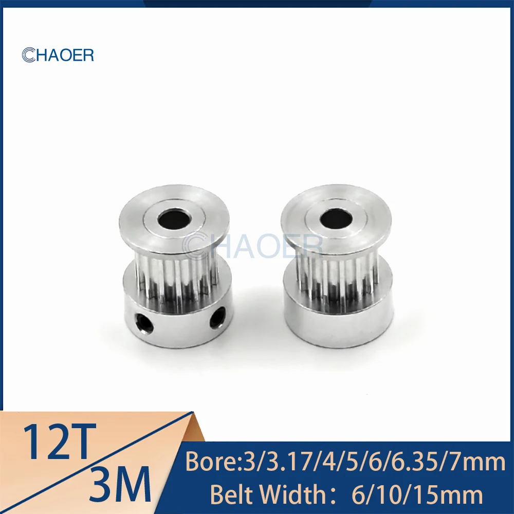 HTD3M 12 Teeth Timing Pulley Bore 3/3.17/4/5/6/6.35/7mm For Belt Width 6/10/15mm 3M 12Teeth Synchronous Wheel 12T Gear Sheave