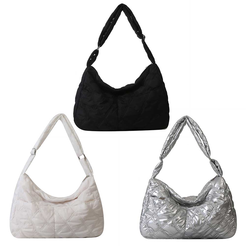 Women Soft Nylon Side Bags Puffy Tote Bag with Adjustable Strap Large Capacity Lady Shoulder Crossbody Bags for Daily Office Use