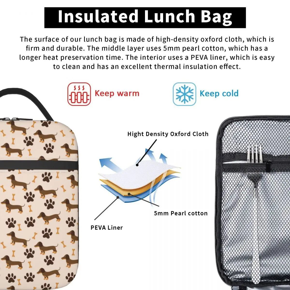 Dachshund Sausage Dog Resuable Lunch Box Women 2025 Puppy Lovers Thermal Cooler Food Insulated Lunch Bag School new Children Student