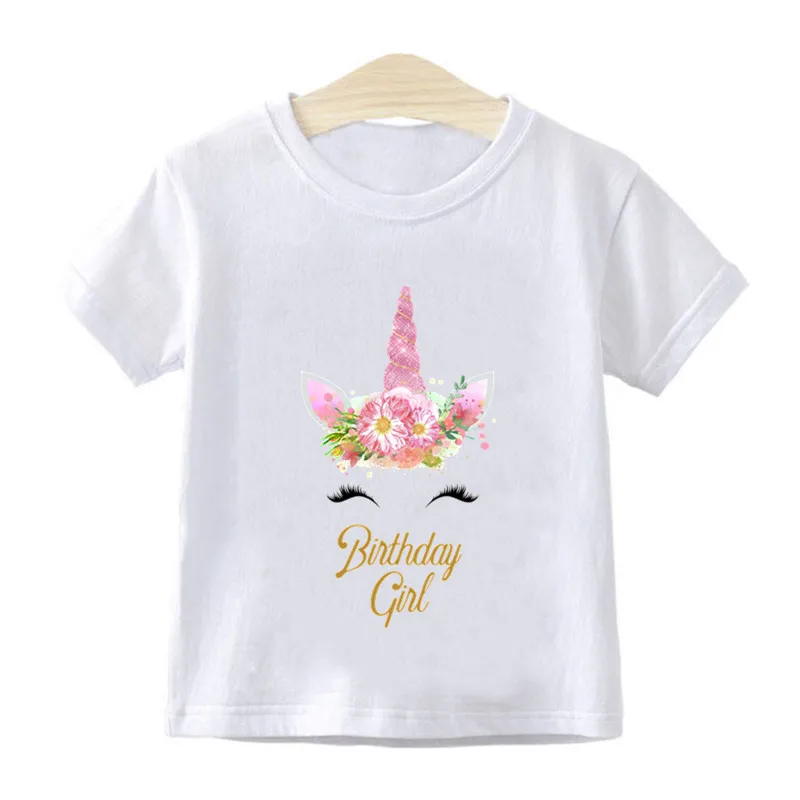 Cute Magic Unicorn Birthday Baby Girls T shirt Kids Clothes Harajuku Casual Tops Summer Short Sleeve O-Neck Children T-shirts