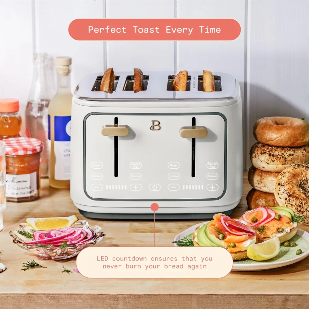 2023 New Beautiful 4 Slice Toaster, White Icing By Drew Barrymore