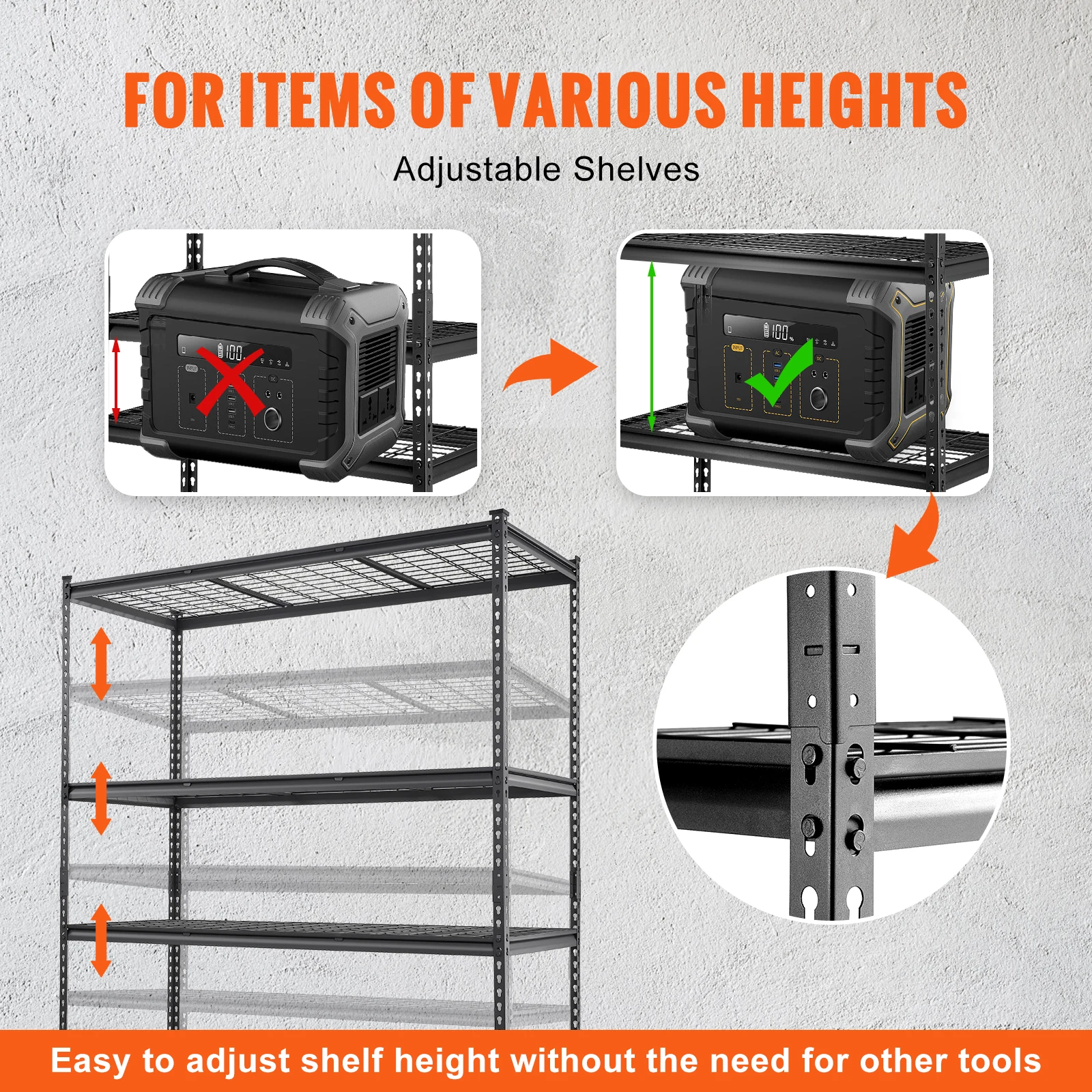 VEVOR 5-Tier Adjustable 2000 lbs Storage Shelving Unit Heavy Duty Garage Shelves Organizer Wire Rack for Kitchen Pantry Basement