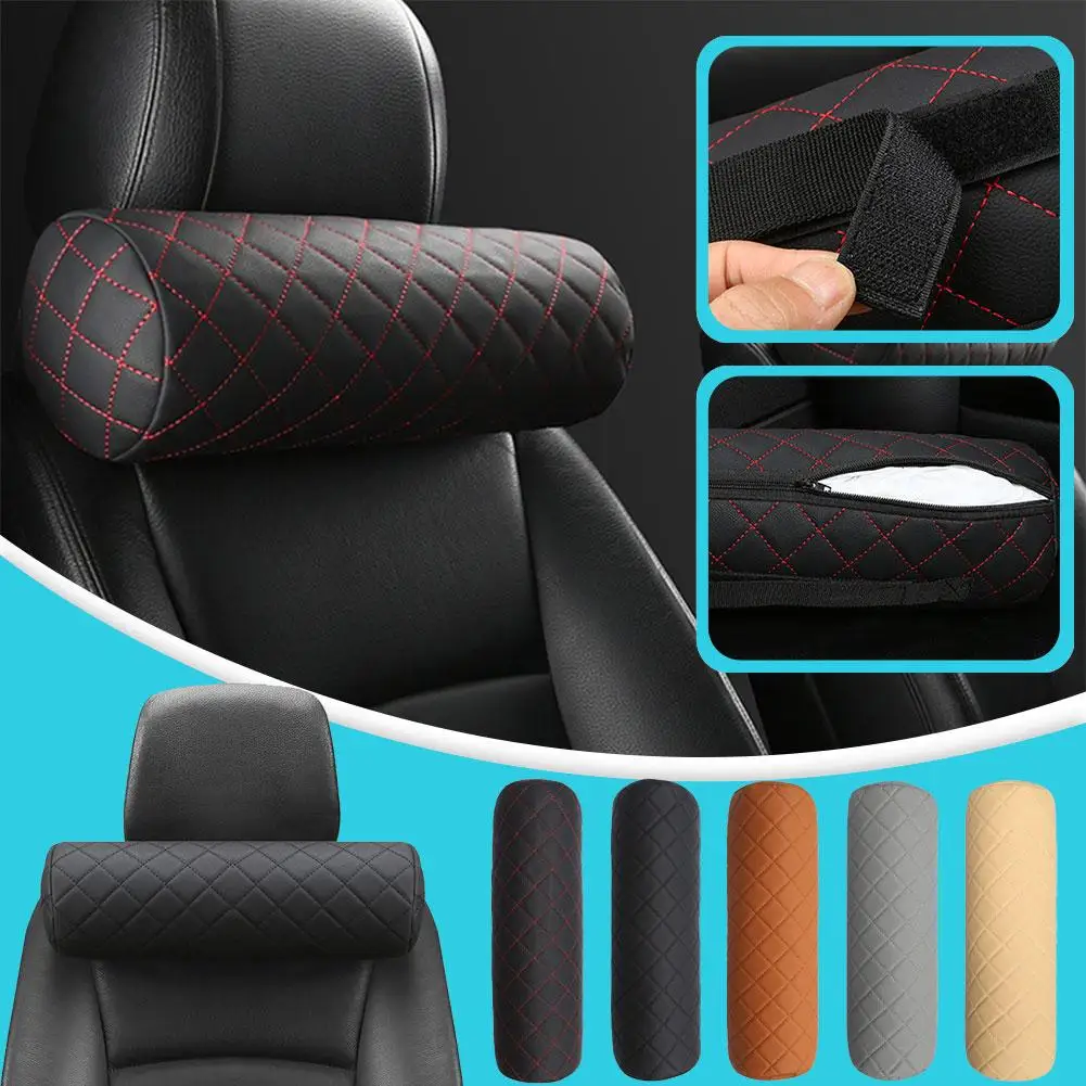 Seat Universal Neck Car Pillow Headrest Leather Memory Foam Cylindrical Office Protect Chair Breathable ddmysmile Headrest Pillow Cer G7p6 Smile