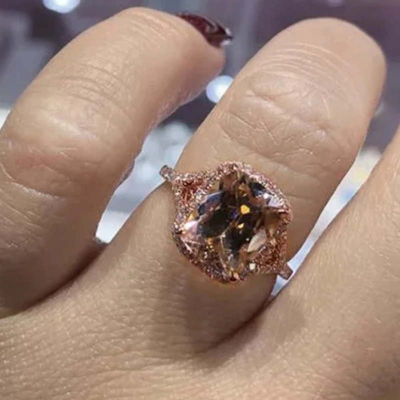 Huitan Romantic Rose Gold Color Engagement Rings for Women Simple Elegant Accessories Aesthetic Female Rings Trendy Jewelry Gift