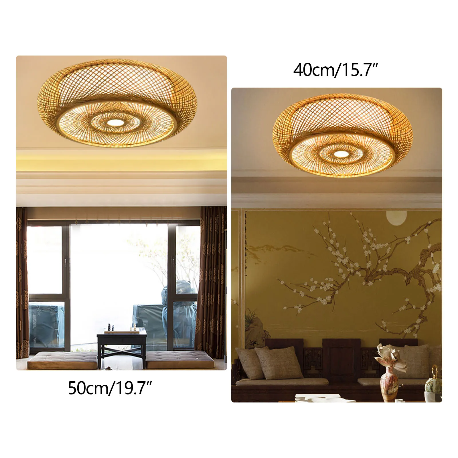 E27 Bamboo Flush Mount new Ceiling Light Rustic Rattan Ceiling Fixture Hanging Lamp 3-Lamp 2025 110V/220V 40/50cm (Bulb Not Included)