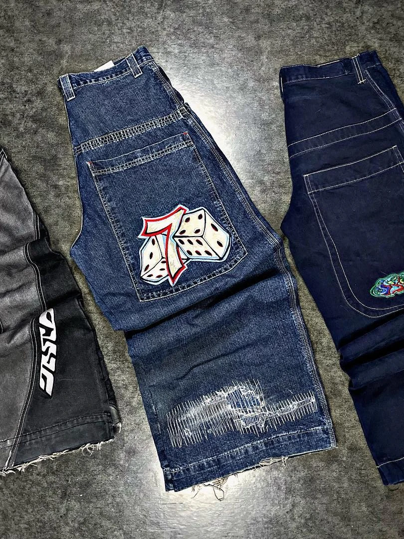 Retro Baggy Haruku new Denim 2025 Jeans JNCO Y2K Mens Womens Low Rise Hip Hop Black Straight Wide Leg Pants Punk Trousers Streetwear