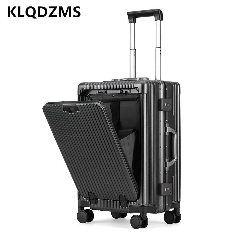 KLQDZMS 18"20"24 Inch Rolling Luggage New Boarding Box Universal Front Open Multifunctional Trolley Case Aluminum Frame Suitcase