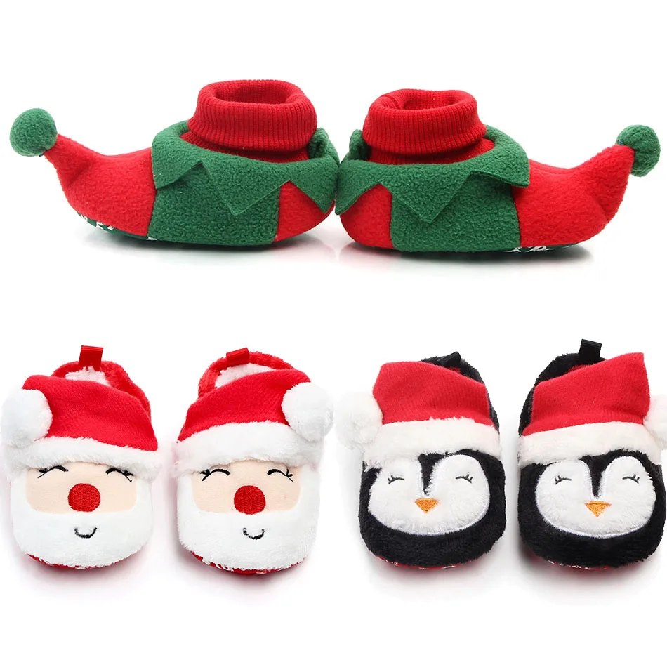 Toddler Boys Girls First Walkers new Baby Plush 2025 Santa Claus Elf Winter Prewalker Newborn Penguin Soft Shoes Infant Crib Shoes 0-12M
