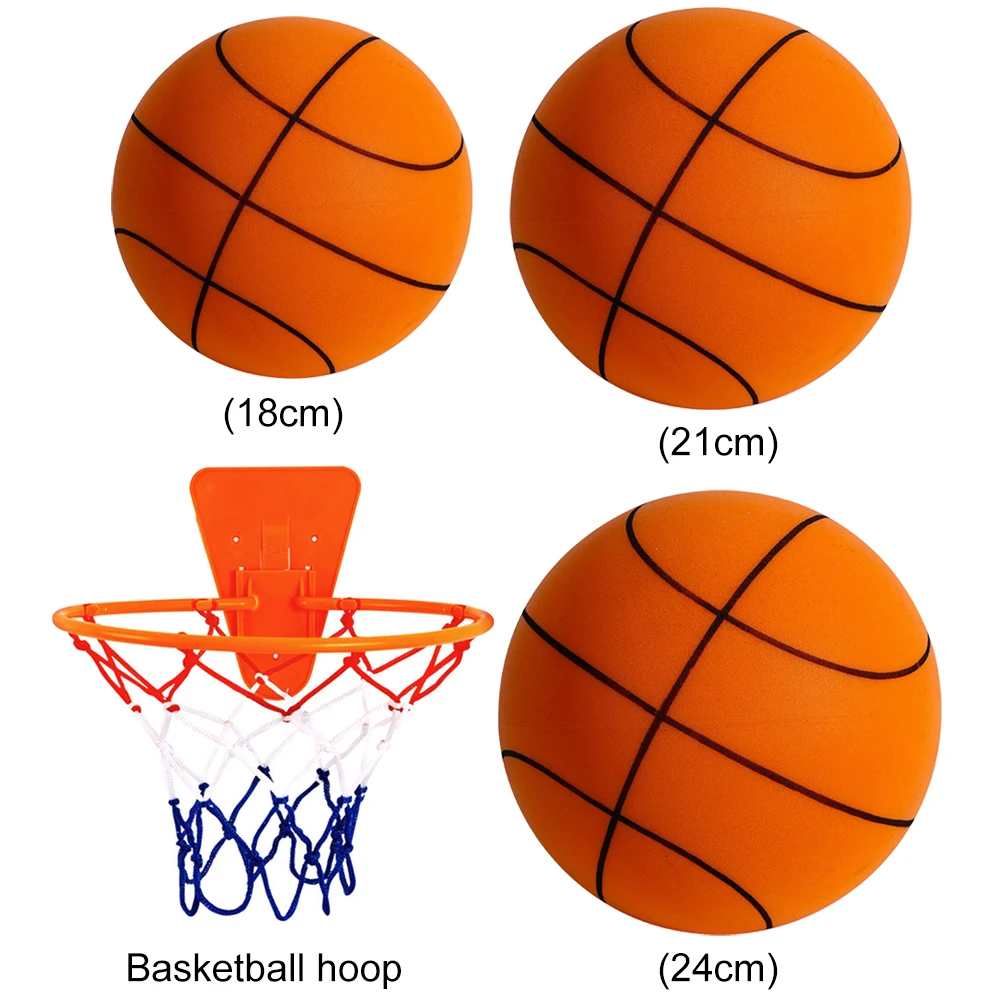 18/21/24 CM Bouncing Mute Ball Indoor Silent Basketball High-Resilience Foam Basketball for Various Indoor Activities Orange