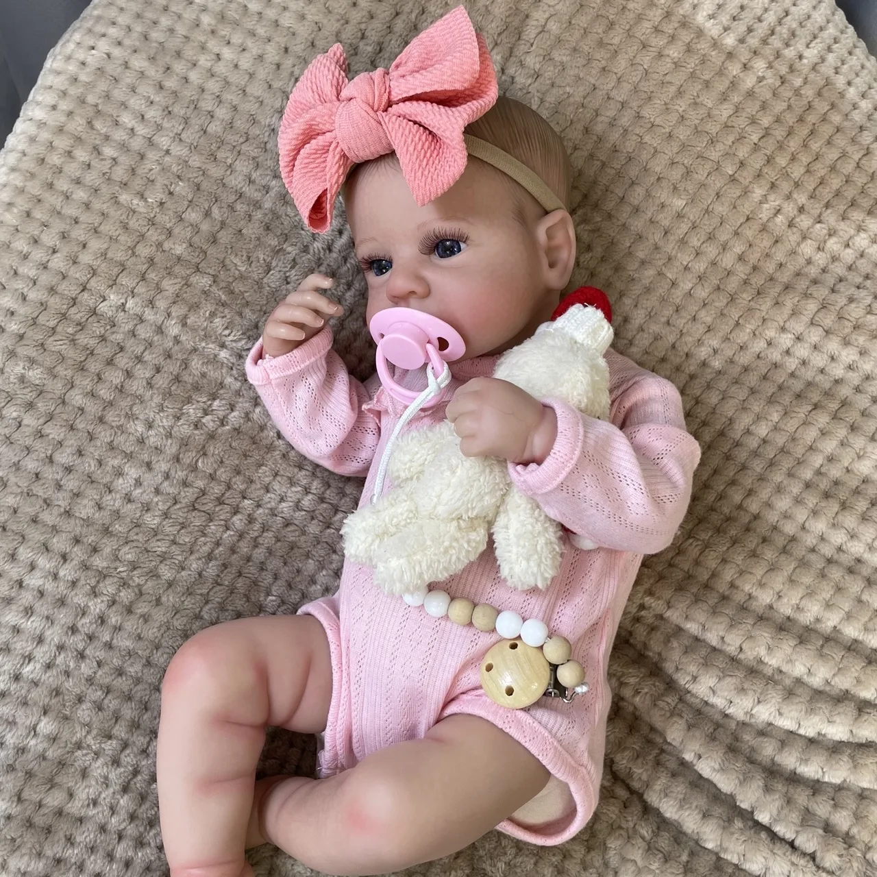 50CM Finished Reborn Baby Doll LouLou Awake Open Eyes Lifelike Newborn 3D Skin Handmade Toy Figure Birthday Gift For Girls