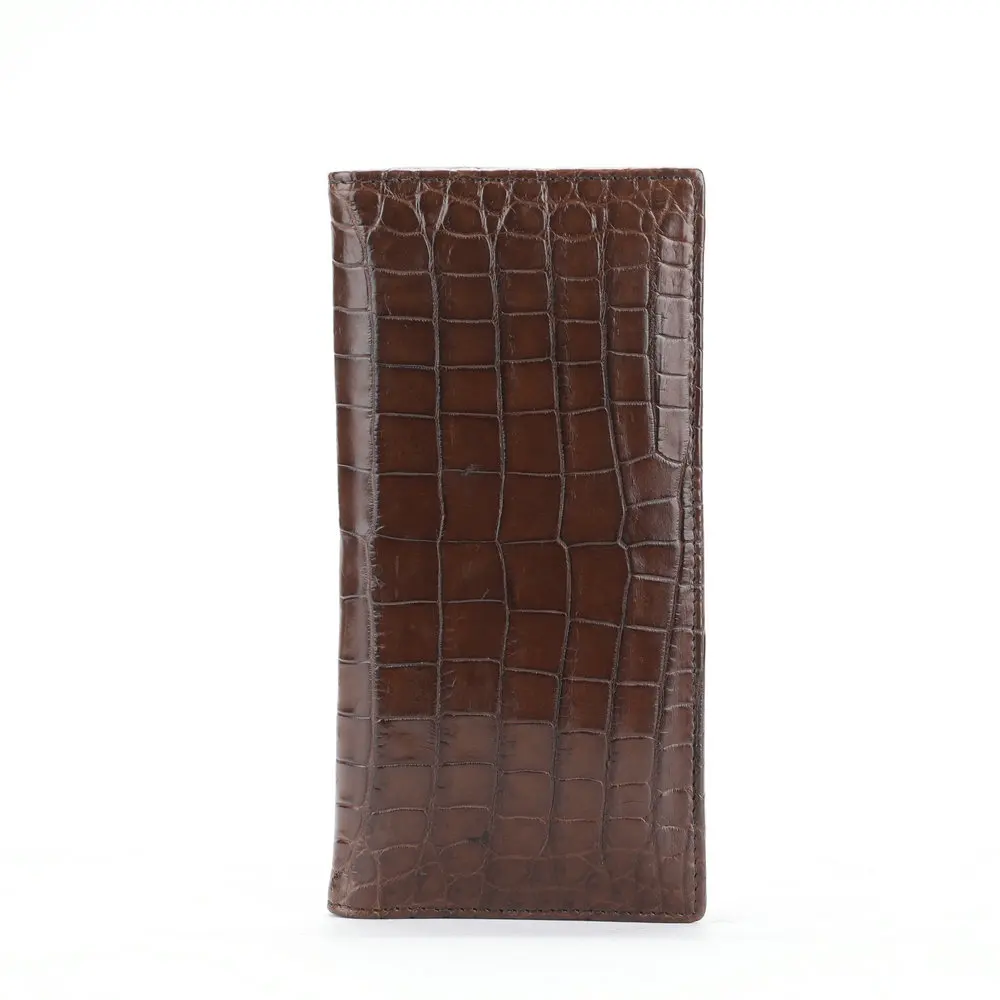 Carteira de couro de crocodilo para homens, bolsas de barriga longa, pele jacaré, bolsa de dinheiro luxuosa 100% real, presente de aniversário