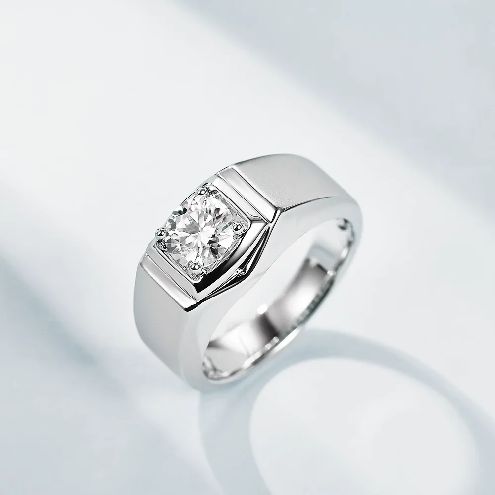 1 Carat Real Moissanite Ring For Men S925 Sterling Silver Round Brilliant Male Wedding Jewelry Gift With GRA Certificate