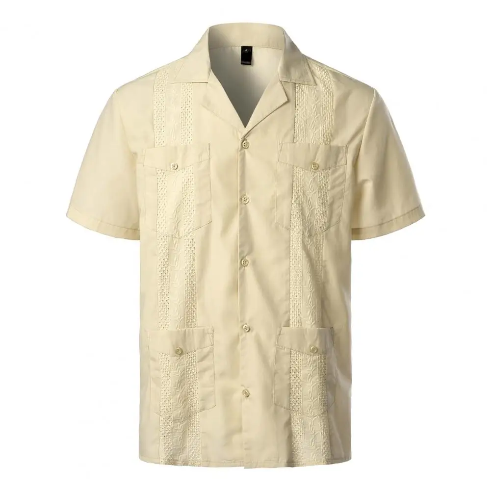 Men new Shirt Solid Color Cardiagn Slim 2025 Fit Multi Pockets Turn-down Collar Summer Shirt Daily Clothes