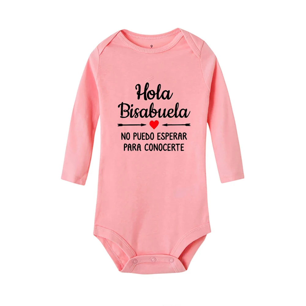 Hola Bisabuela 2025 Spanish new Baby Newborn Bodysuits Clothes Pregnancy Announcement To Great Grandma Boy Girl Children Casual Jumpsuits